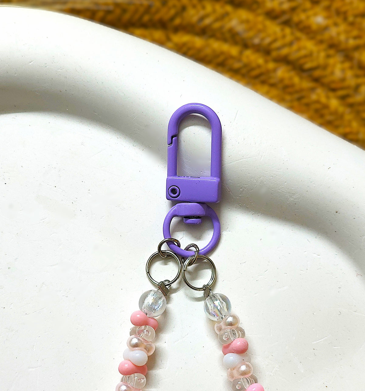 BeYoou.Bling Handcrafted **Cute Pastel Purple Bunny Beaded Wristlet, Phone Tag, Safety Tag