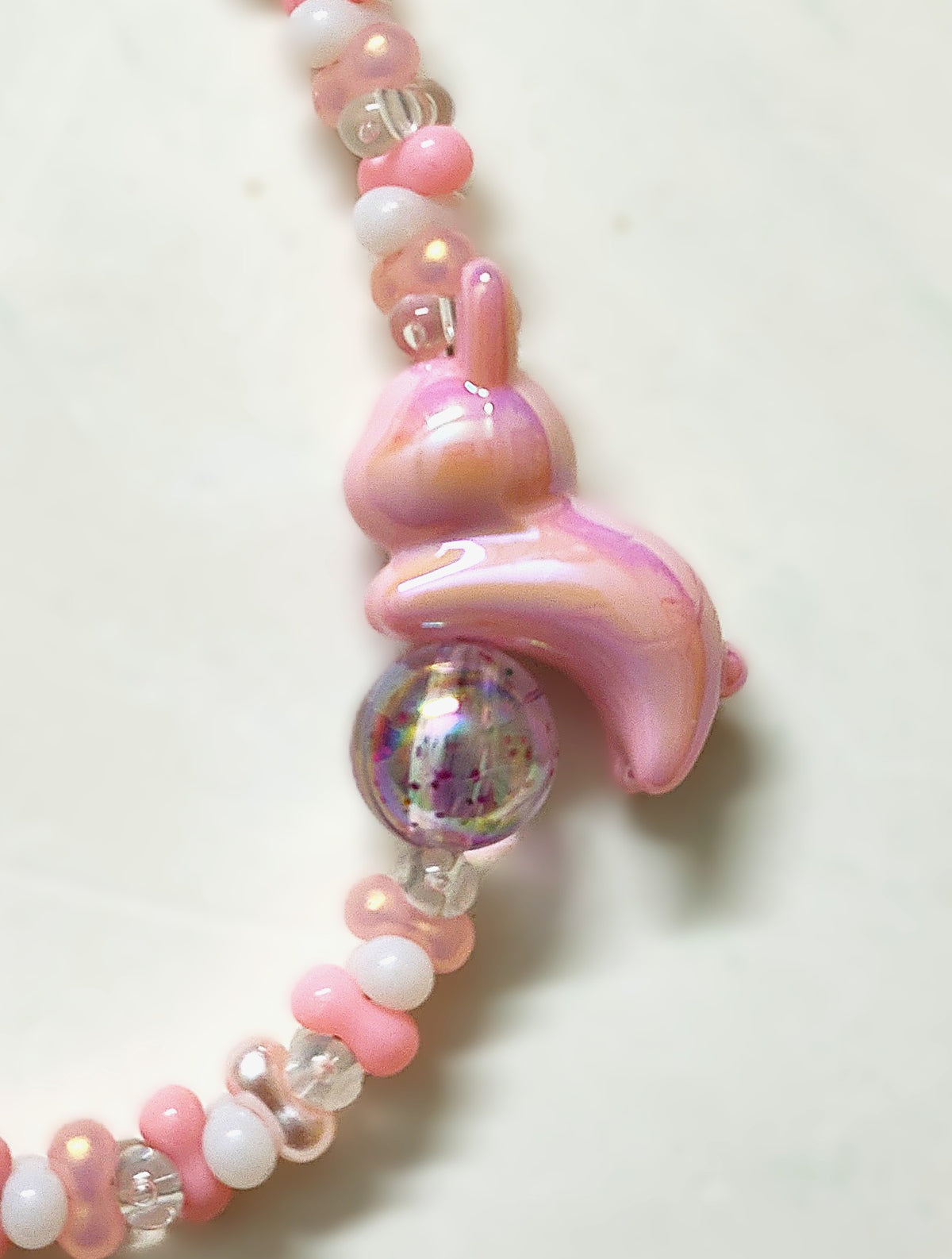 BeYoou.Bling Handcrafted **Cute Pastel Pink Bunny Beaded Wristlet Keychain, Phone Tag, Safety Tag