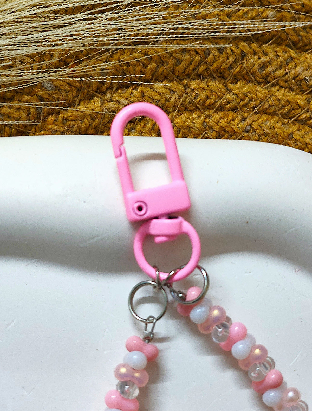 BeYoou.Bling Handcrafted **Cute Pastel Pink Bunny Beaded Wristlet Keychain, Phone Tag, Safety Tag