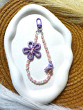 BeYoou.Bling Handcrafted **Purple Flower & Dolphin Beaded Wristlet Keychain, Phone Tag, Safety Tag