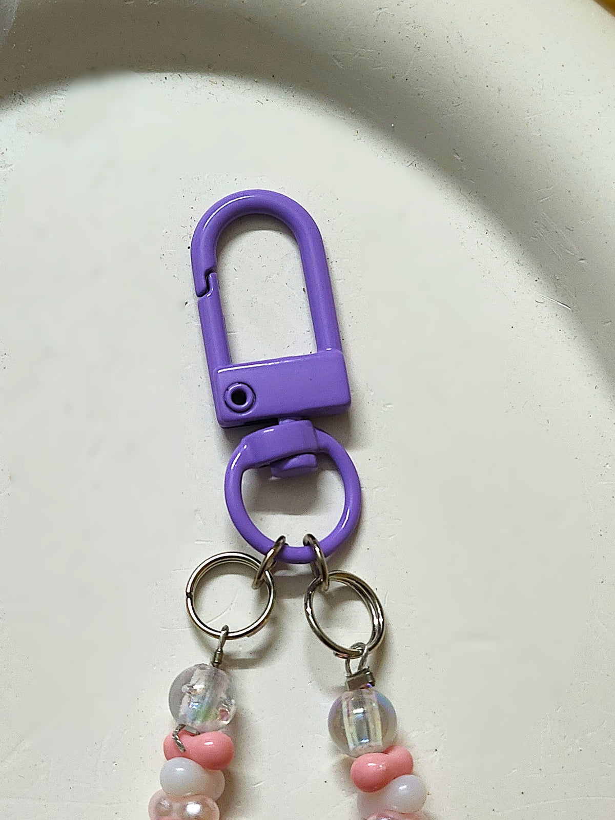 BeYoou.Bling Handcrafted **Purple Flower & Dolphin Beaded Wristlet Keychain, Phone Tag, Safety Tag