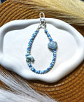 BeYoou.Bling Handcrafted **Blue Tulip, Bunny Beaded Wristlet Keychain, Phone Tag, Safety Tag