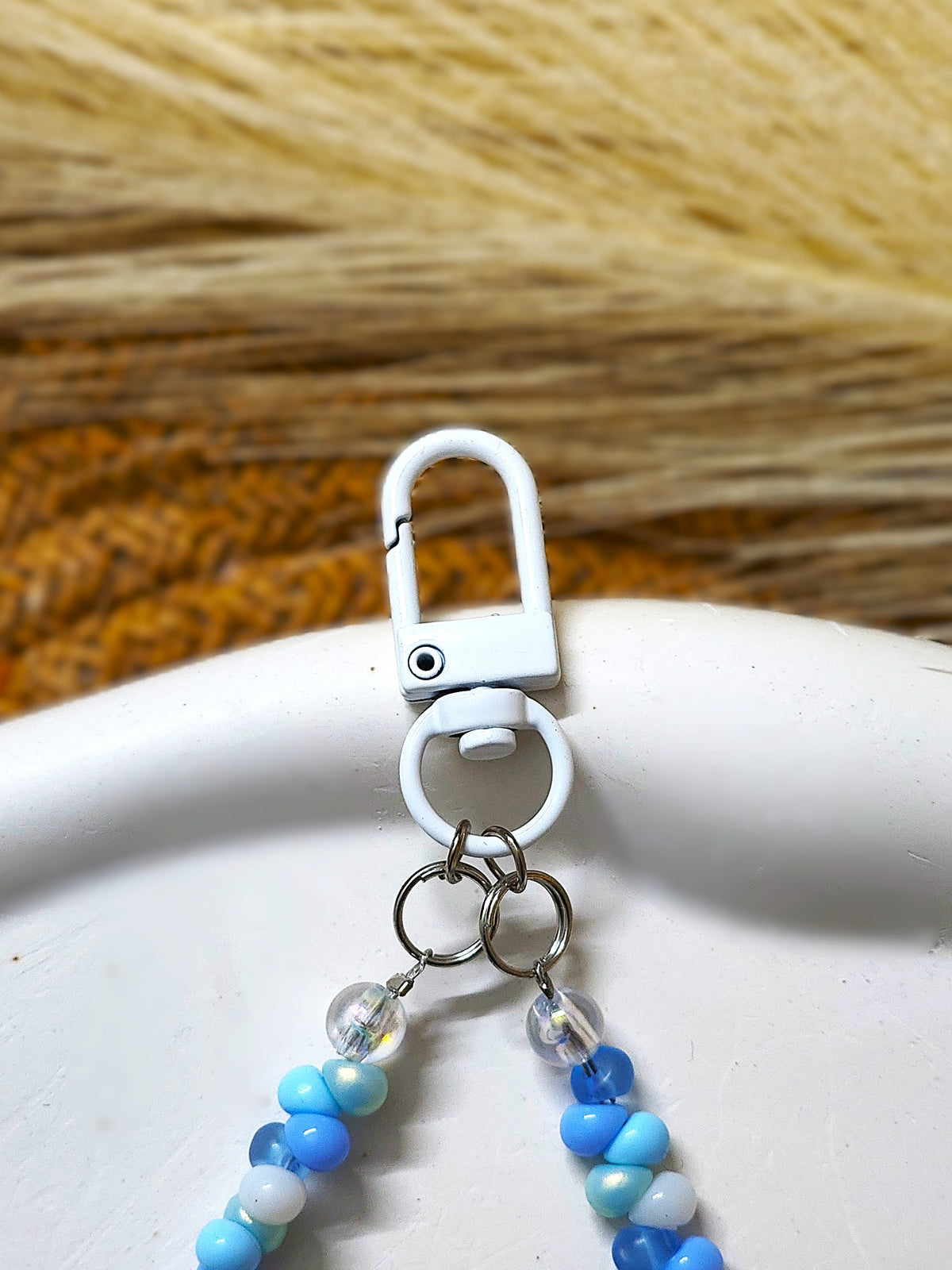 BeYoou.Bling Handcrafted **Blue Bellflower, Star Beaded Wristlet Keychain, Phone Strap, Safety Tag