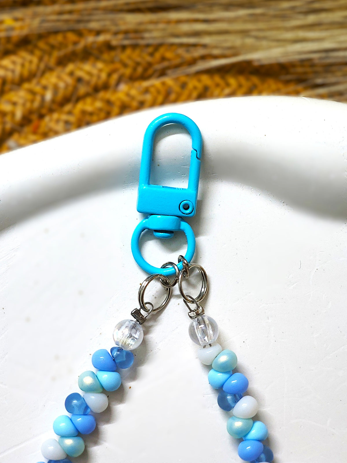 BeYoou.Bling Handcrafted **Blue Heart & Bunny Beaded Wristlet Keychain, Phone Tag, Safety Tag