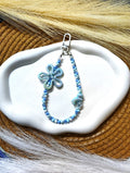 BeYoou.Bling Handcrafted **Blue Flower & Bunny Beaded Wristlet Keychain, Phone Tag, Safety Tag
