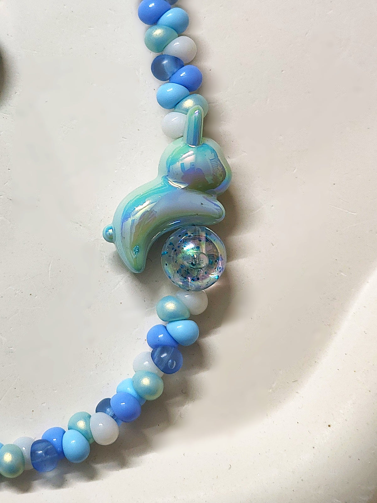 BeYoou.Bling Handcrafted **Blue Flower & Bunny Beaded Wristlet Keychain, Phone Tag, Safety Tag
