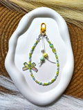 BeYoou.Bling Handcrafted Green Bow & Heart Beaded Wristlet Keychain & Phone Tag, Safety Tag