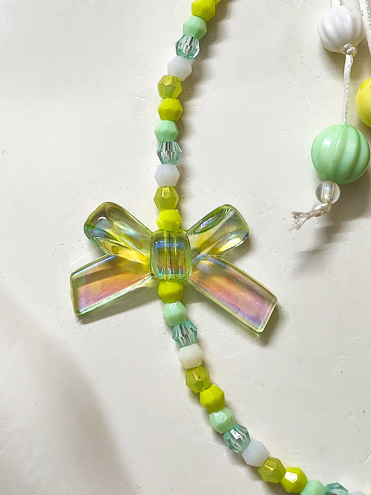 BeYoou.Bling Handcrafted Green Bow & Heart Beaded Wristlet Keychain & Phone Tag, Safety Tag