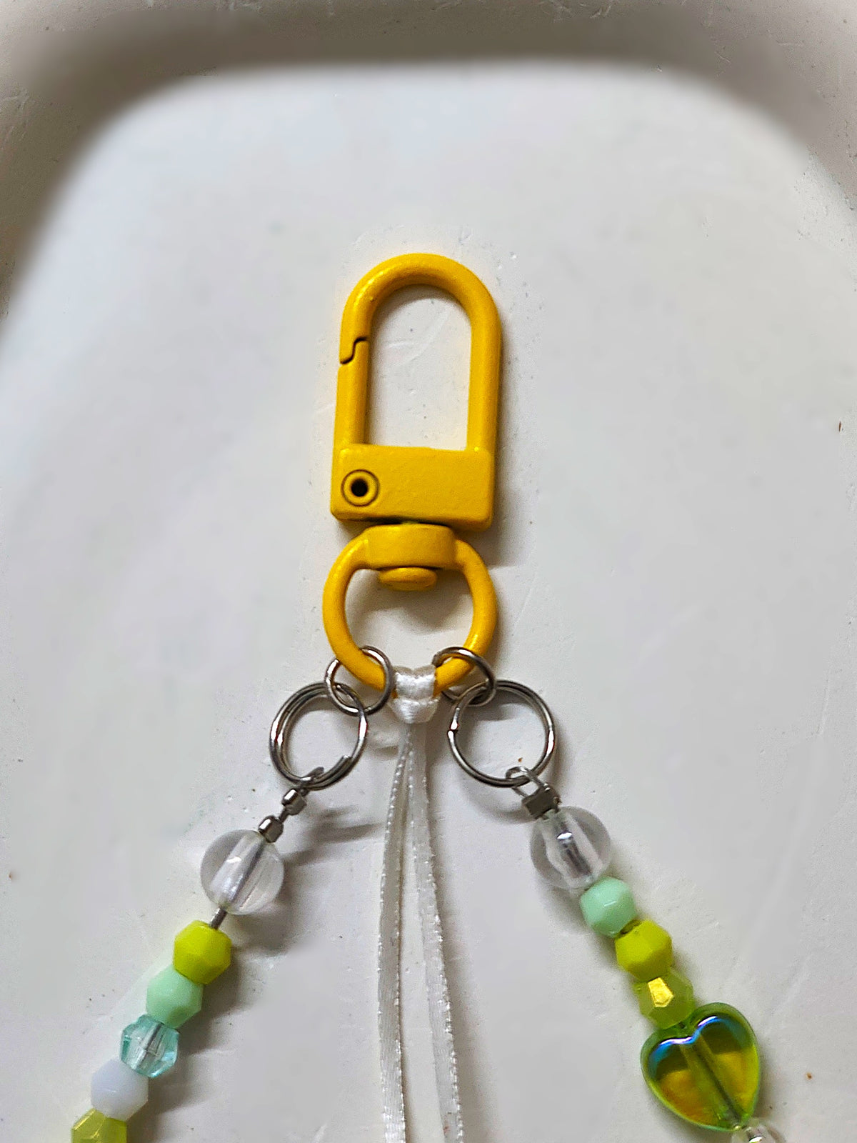 BeYoou.Bling Handcrafted Green Bow & Heart Beaded Wristlet Keychain & Phone Tag, Safety Tag