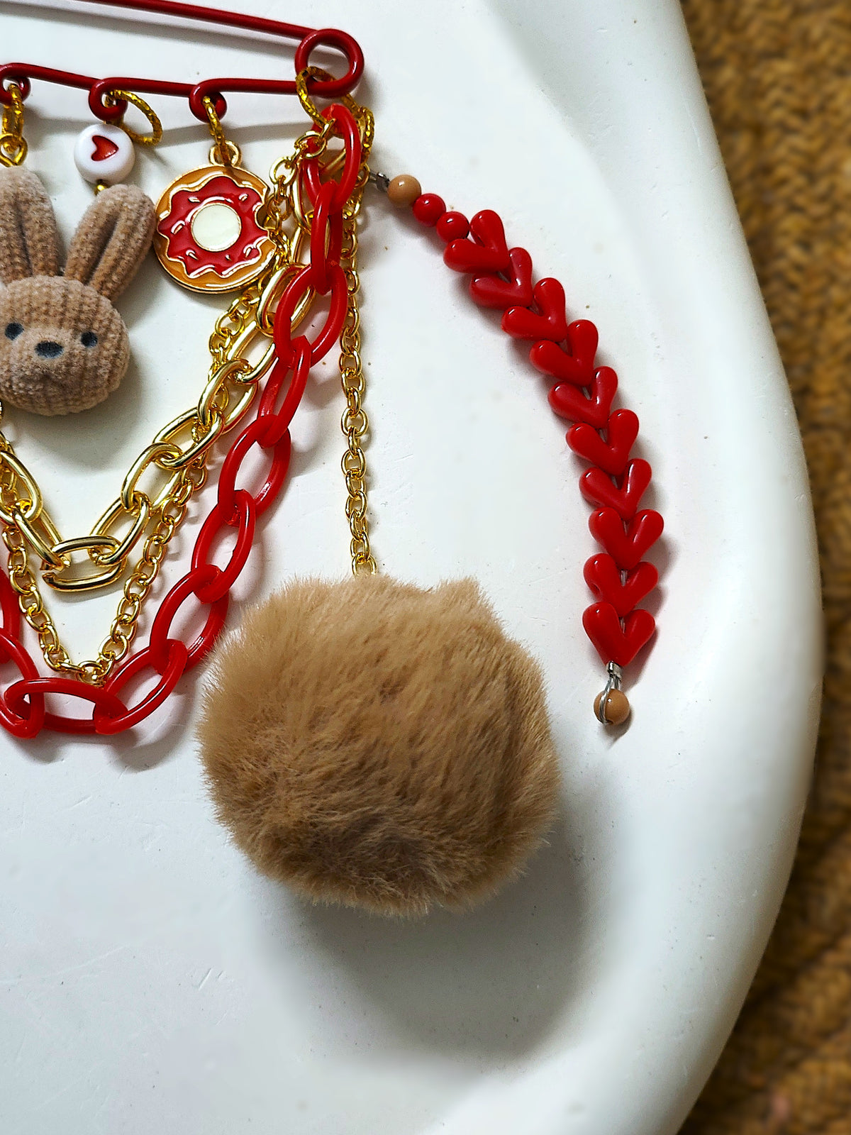 BeYoou.Bling kawaii Handcrafted Cute Flocked Bunny Safety Pin Brooch, kilt pin