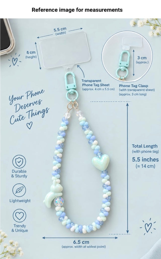 BeYoou.Bling Handcrafted Green Bow & Heart Beaded Wristlet Keychain & Phone Tag, Safety Tag