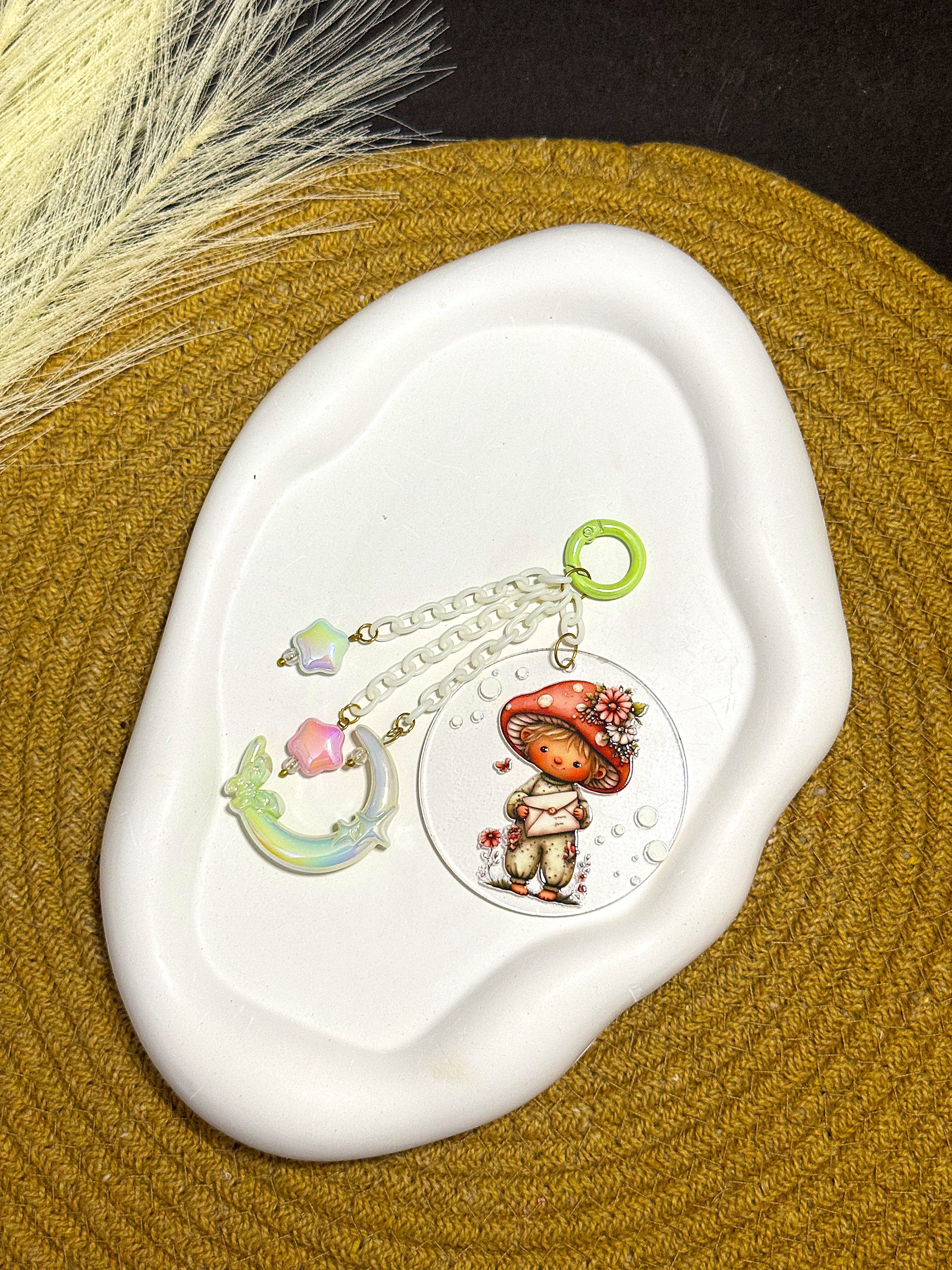 BeYoou.Bling Handcrafted Premium Limited-edition Kawaii Cottagecore Mushroom Elf Acrylic Keychain/Bag Charm