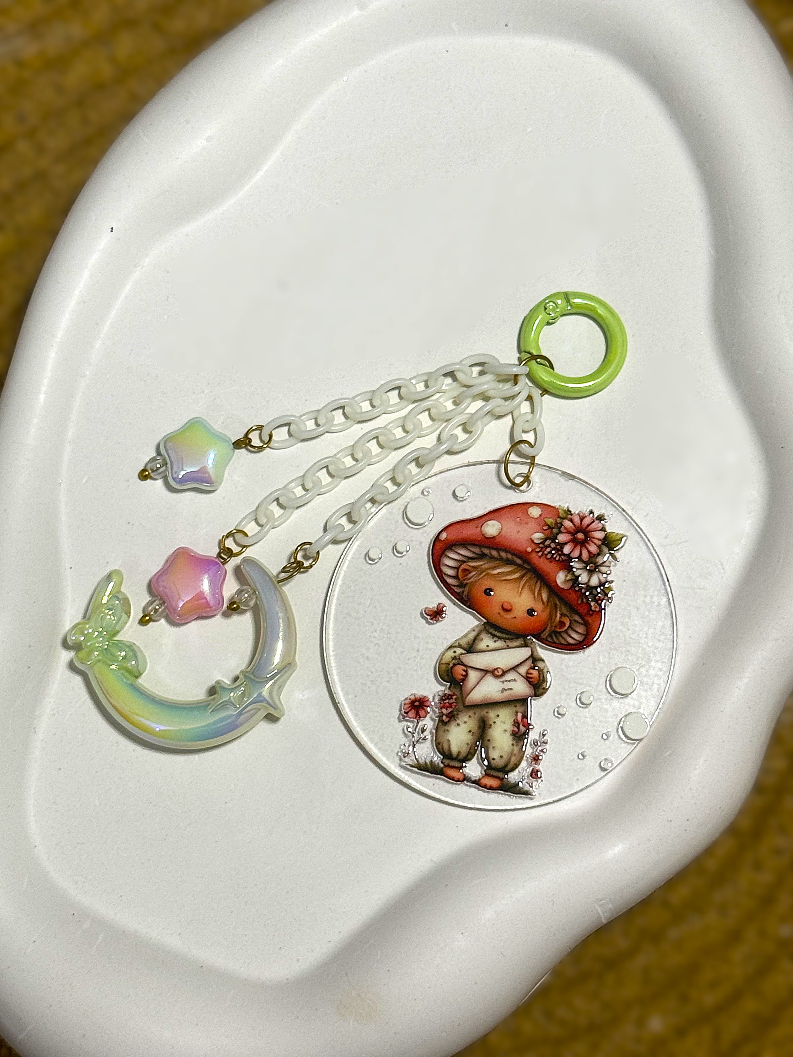 BeYoou.Bling Handcrafted Premium Limited-edition Kawaii Cottagecore Mushroom Elf Acrylic Keychain/Bag Charm