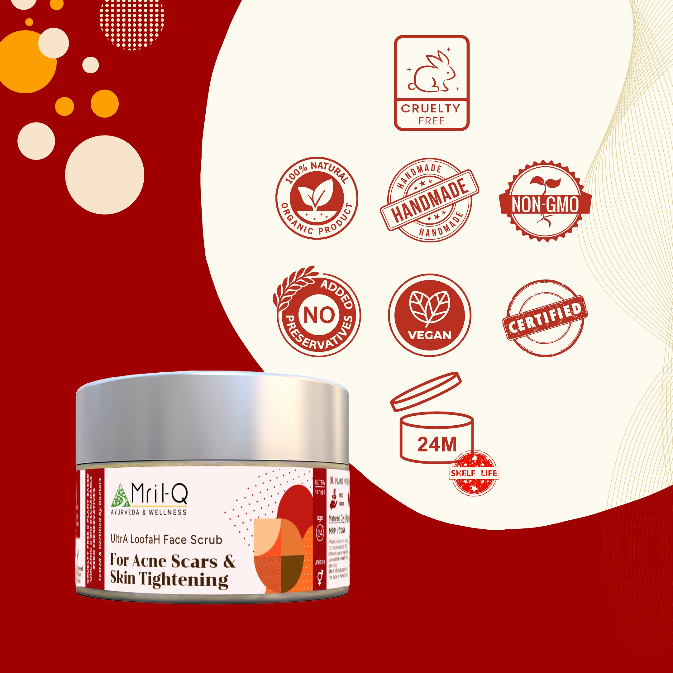 MrilQ Ultra Face Loofah | Exfoliator & Scrub | Anti Ageing | Age spots and Hyperpigmentation | Natural Collagen | Mature Skin
