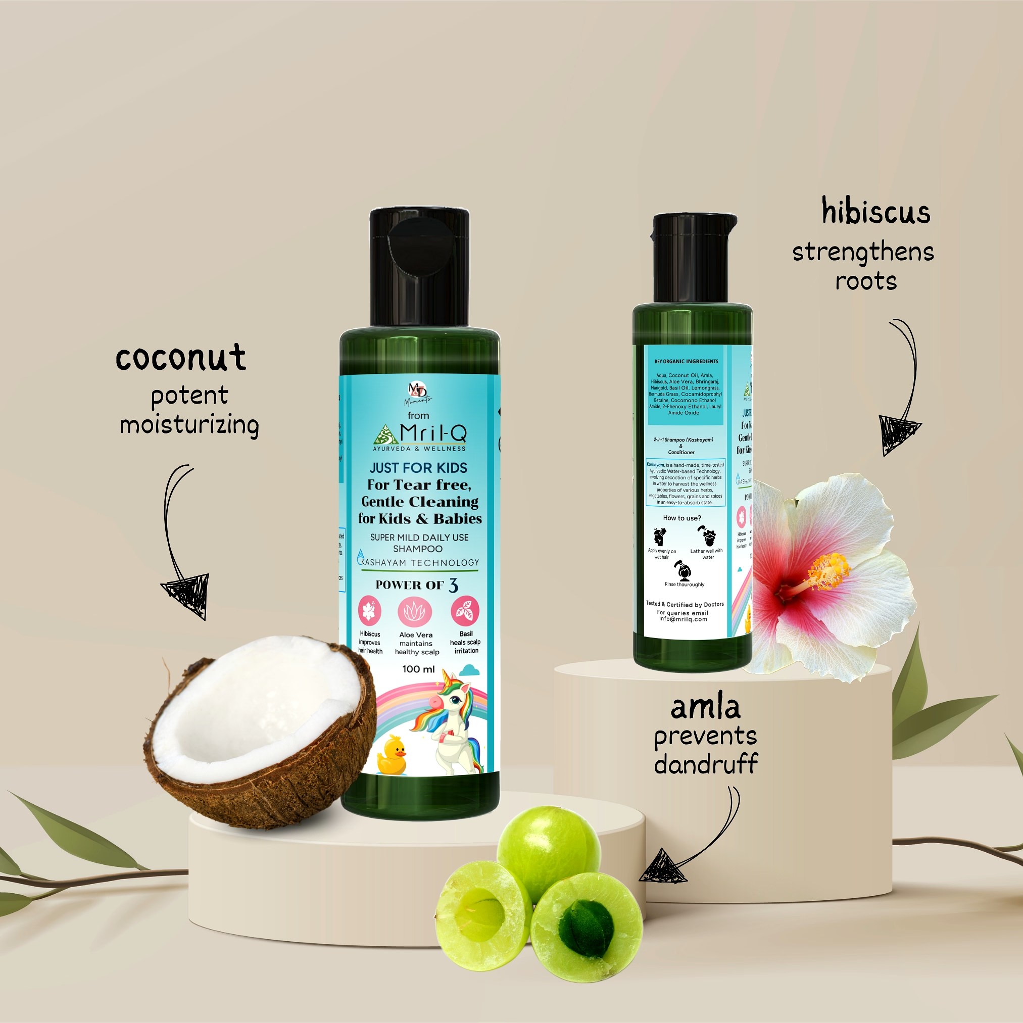 MrilQ Just for Kids | Mild Conditioning Shampoo | Daily Use |No Tears | Heals Itchy Scalp & Cradle Cap | Sulphate, Paraben & SLS Free