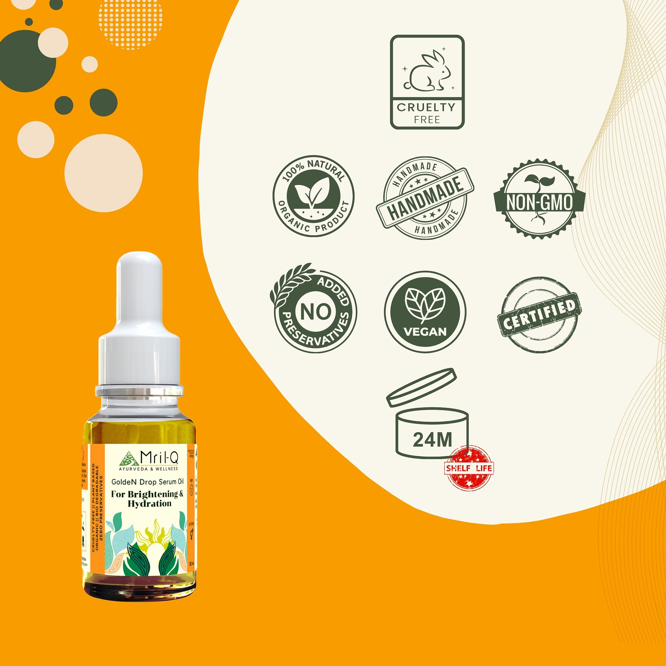 MrilQ Golden Drop Serum Oil | Instant Glow & Hydration| Vit C Serum | All Skin Types