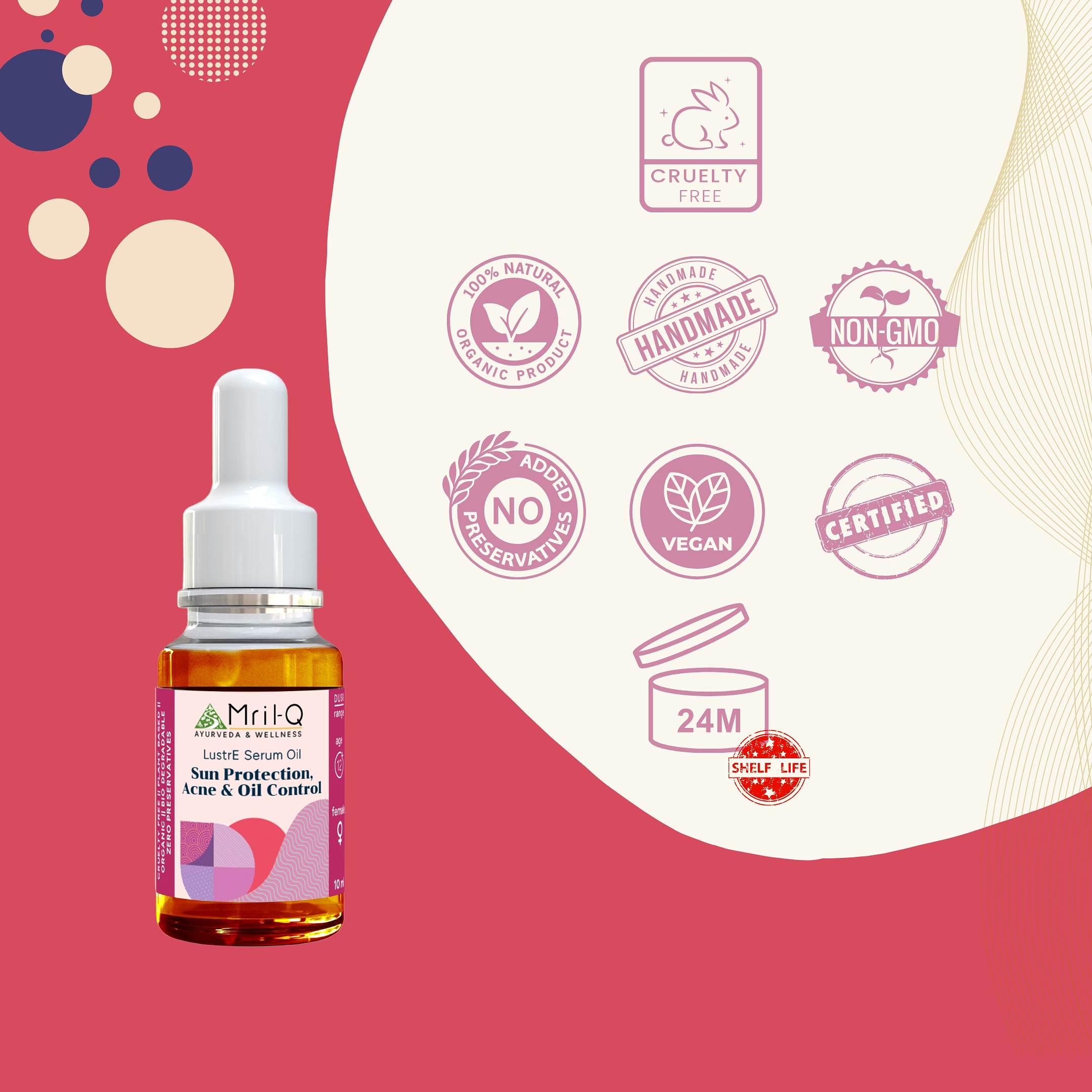 MrilQ Lustre Face Serum Oil | Acne, Pimple & Oil Control | Natural lightweight moisturizer | Daily Use | All skin types