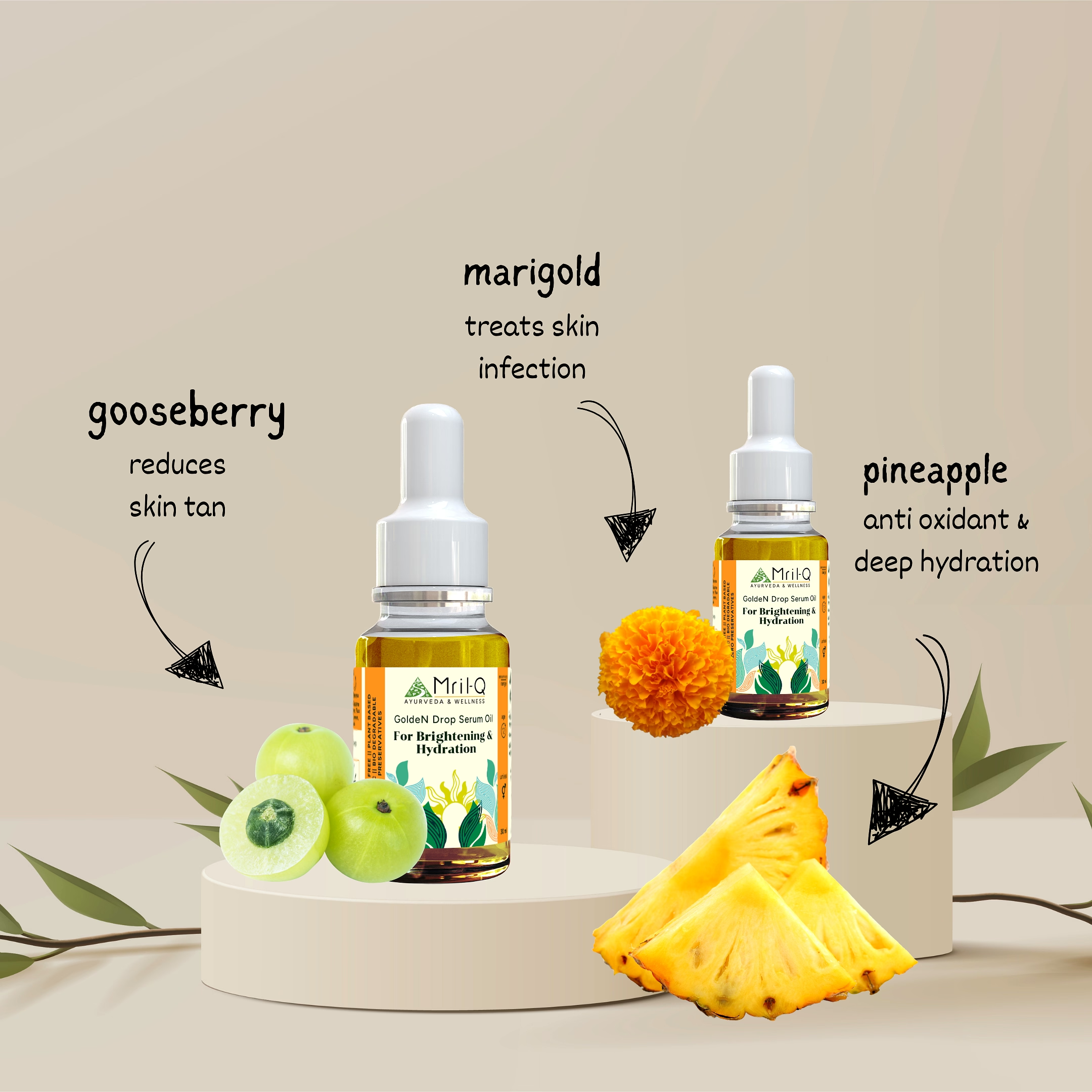 MrilQ Golden Drop Serum Oil | Instant Glow & Hydration| Vit C Serum | All Skin Types