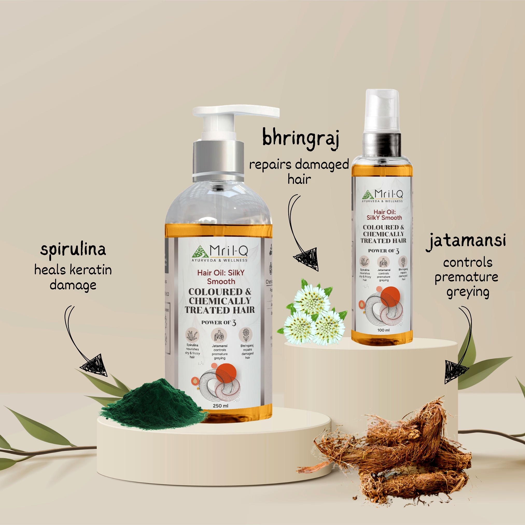 MrilQ Silky Smooth | Hair Oil | Nourishes & Strengthens Hair | Dry frizzy damaged & chemically treated hair