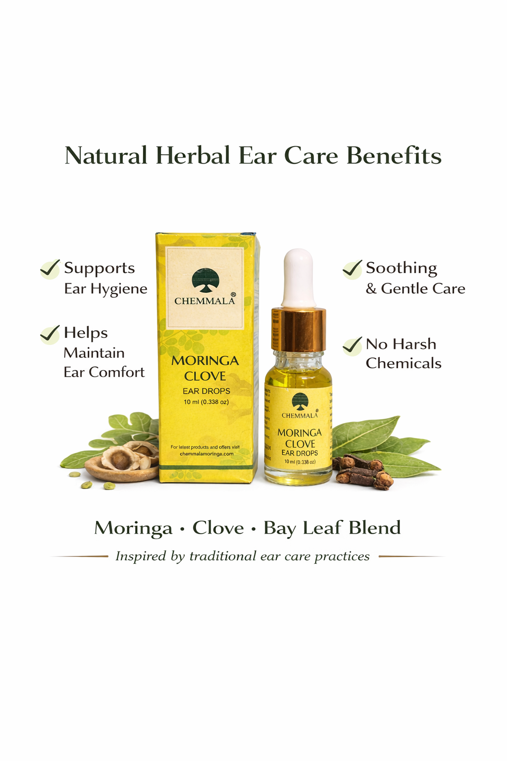 Chemmala Moringa & Clove Ear Oil | Natural Herbal Ear Care Oil for Comfort & Hygiene | 10 ml