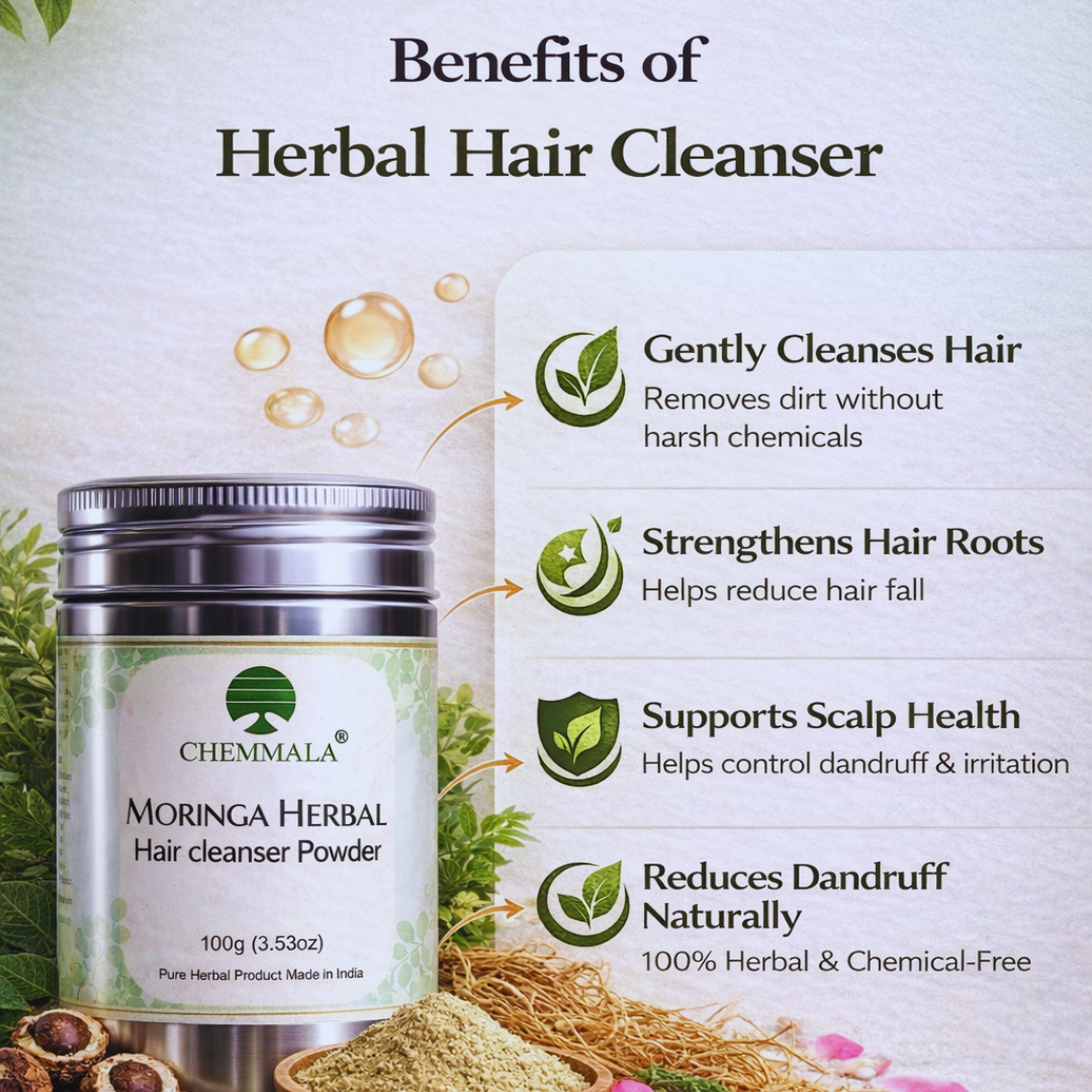 Chemmala Herbal Hair Cleanser Powder – Natural Shampoo Alternative for Strong, Healthy & Shiny Hair (Chemical-Free Ayurvedic Blend)