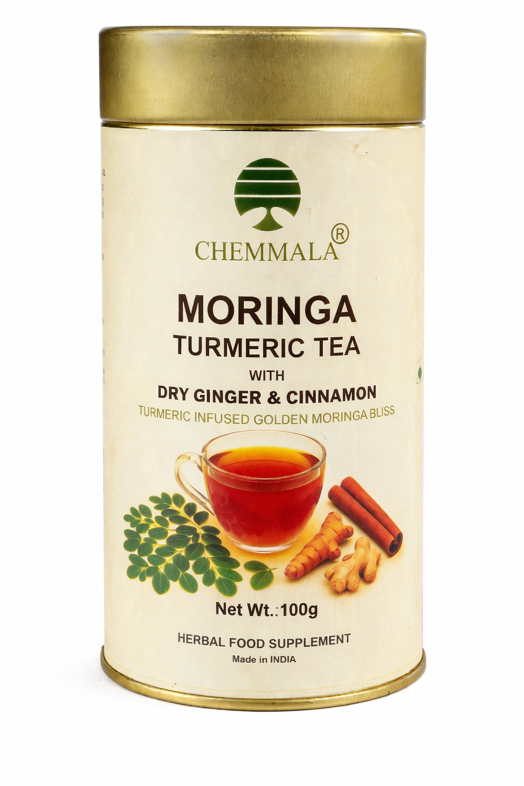 Chemmala Moringa Turmeric Tea with Ginger & Cinnamon | Herbal Immunity Tea | Supports Digestion & Wellness | Natural Detox Drink | 100g