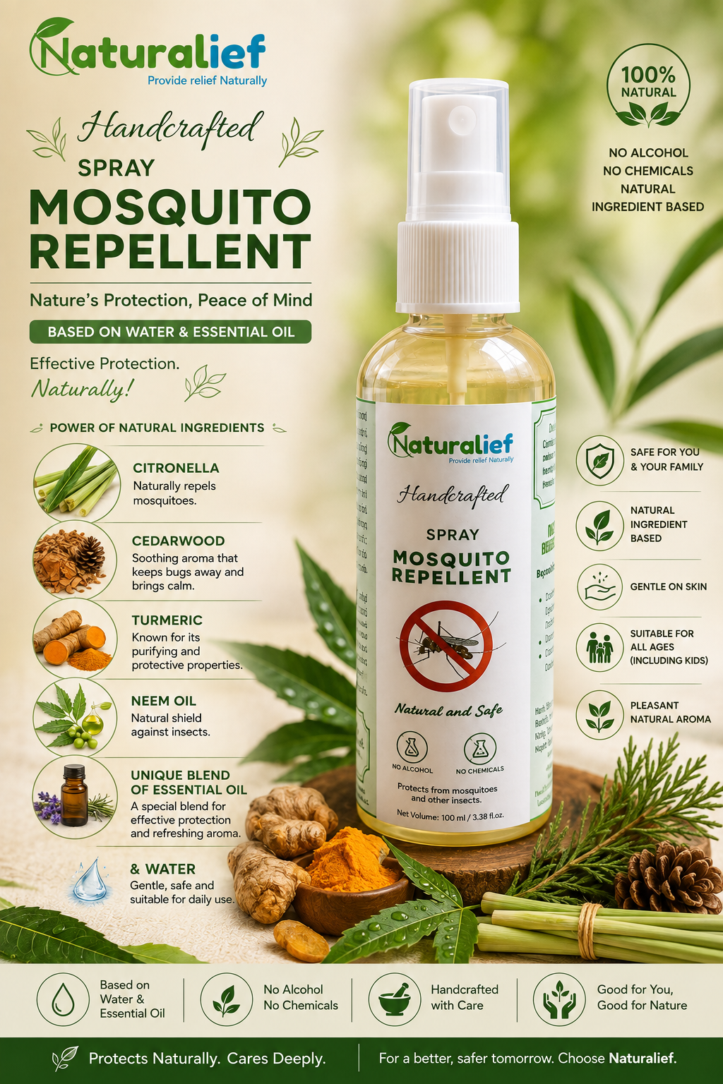 Naturalief Alcohol-Free Mosquito Repellent Spray – Natural Ingredient-Based Protection for Home & Outdoor Use