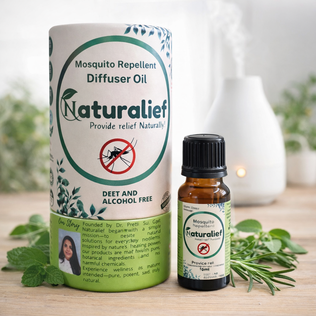 Naturalief Herbal Mosquito Repellent Diffuser Oil – DEET-Free, Aromatic Protection for Indoor Spaces