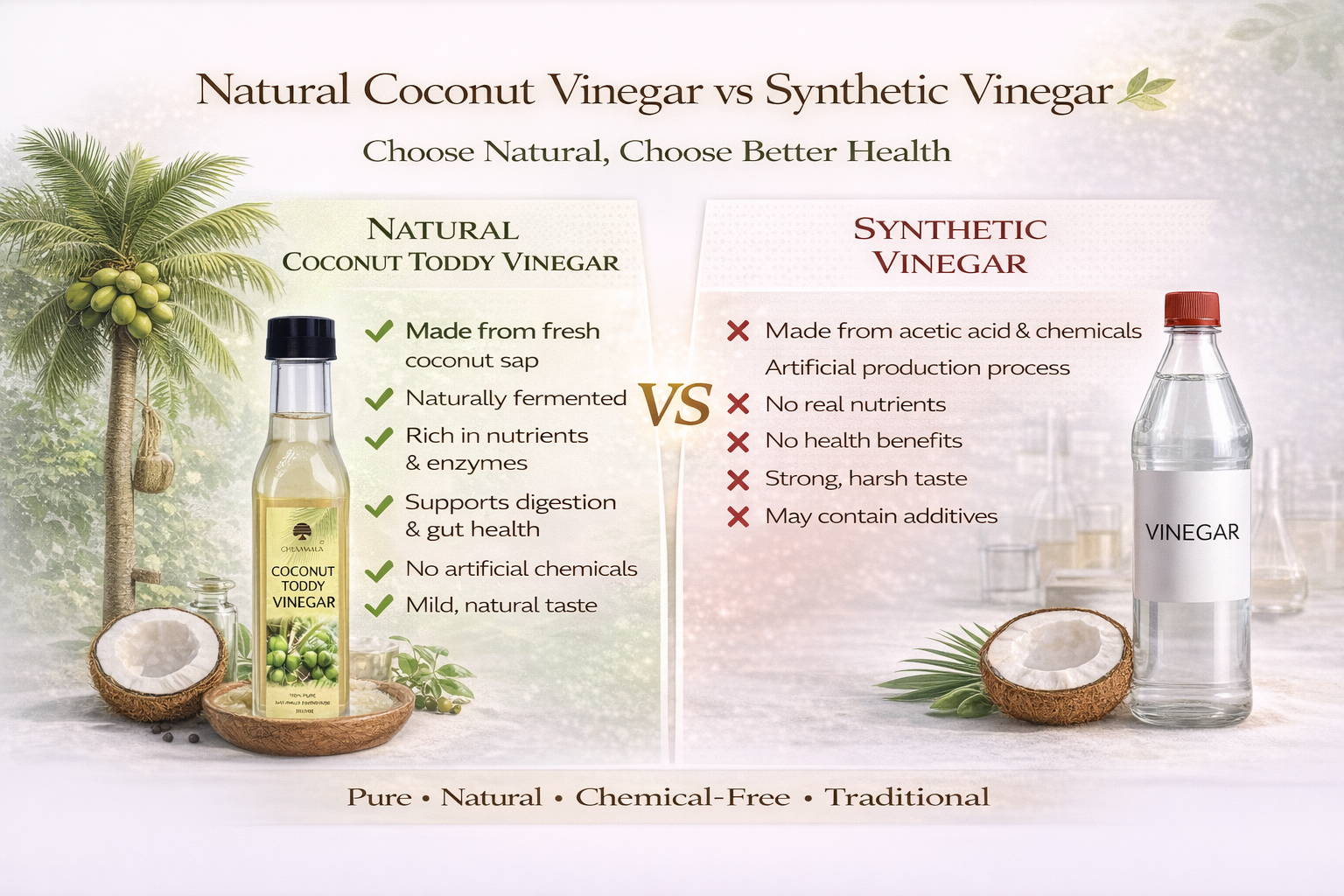 Chemmala Coconut Toddy Vinegar – 100% Natural & Raw | Unfiltered | Supports Digestion & Gut Health | Traditional Fermented Coconut Vinegar