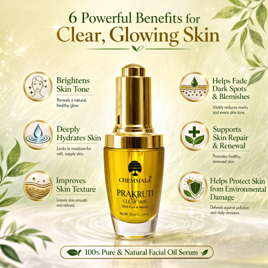 Chemmala Prakruti Clear Skin Facial Oil Serum | 100% Natural | For Glowing, Hydrated & Even Skin Tone