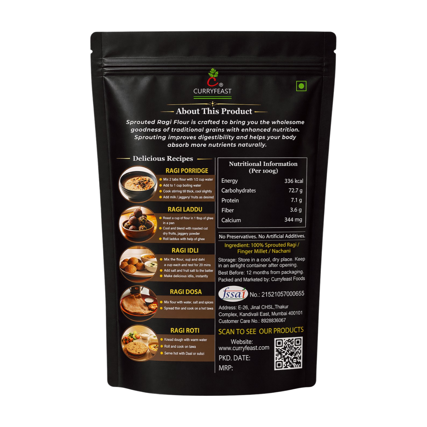Curryfeast Sprouted Ragi Flour (Nachani Satva) 500 gms