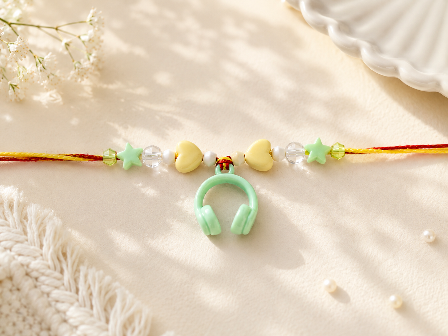 BeYoou.Bling Handcrafted Green Headphones Charm Rakhi