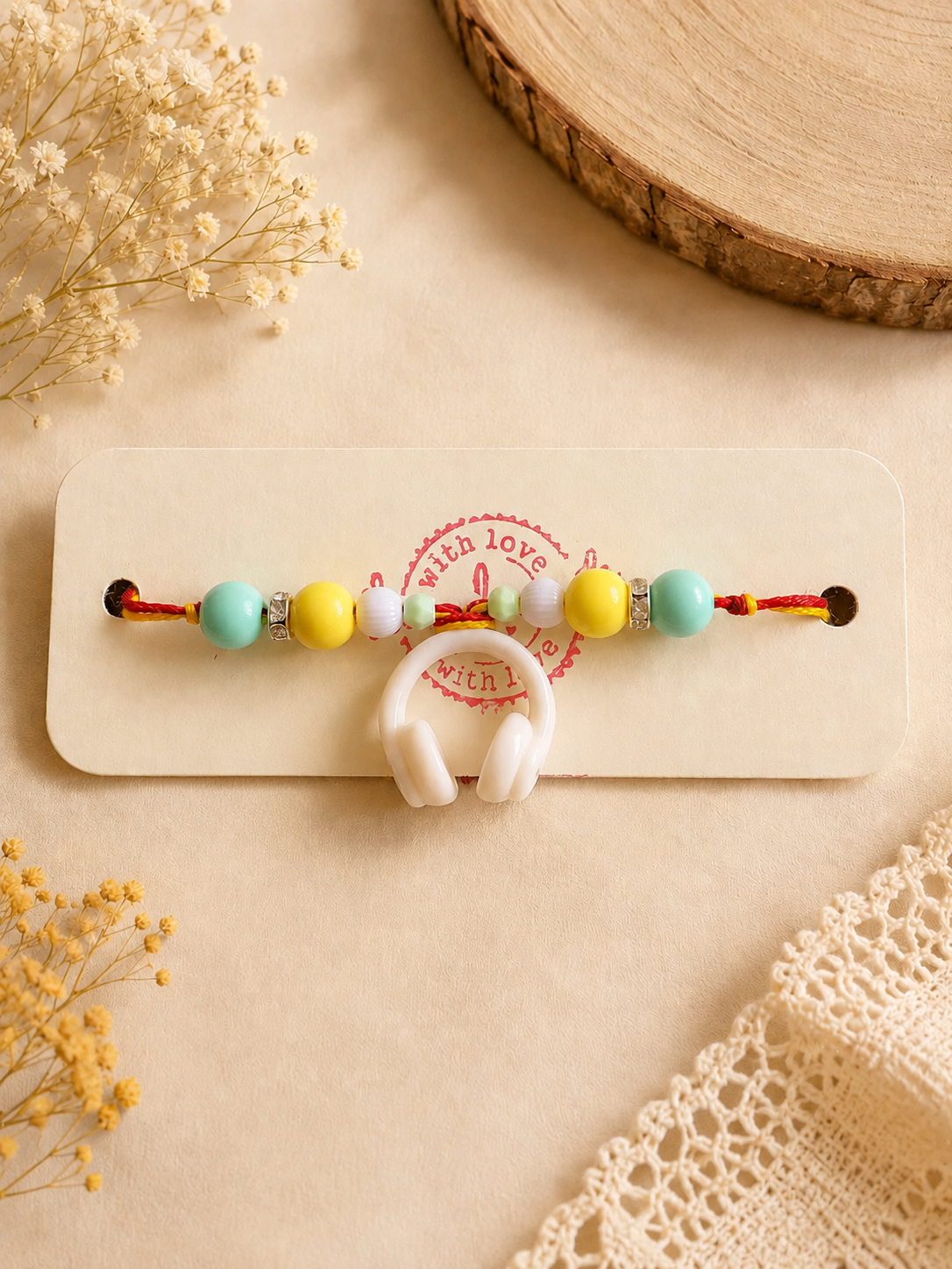 BeYoou.Bling Handcrafted Cute White Headphone Beaded Rakhi for Brother & Kids