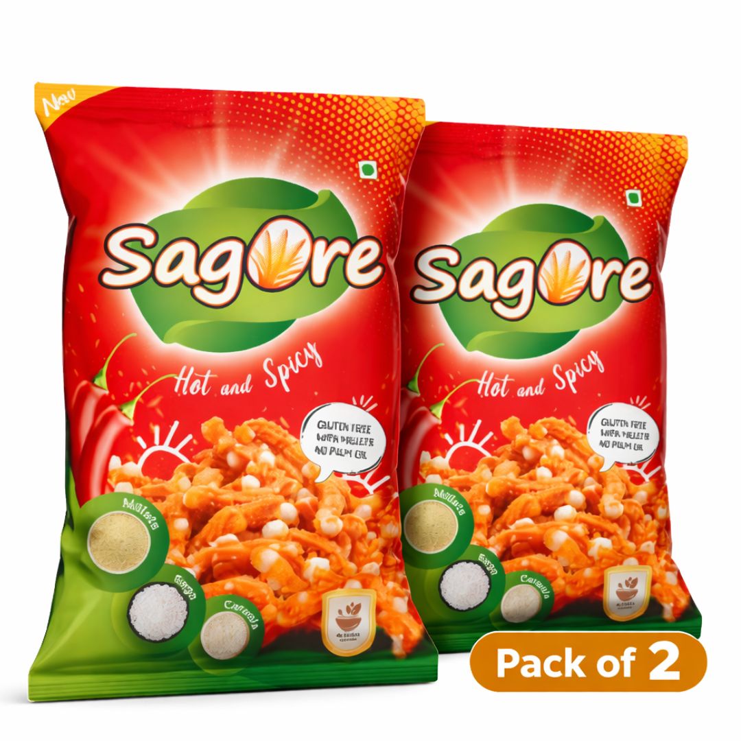 SAGORE – Hot and Spicy | Healthy & Tasty | No Preservatives | Millet Namkeen | Indian Snack| Tea time snacks |200gx2.