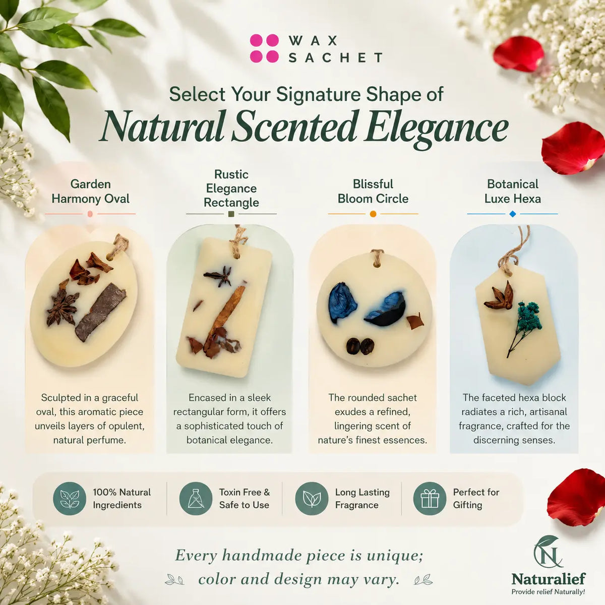 Naturalief Wax Sachet – Seven Scented Botanical Blend | Assorted