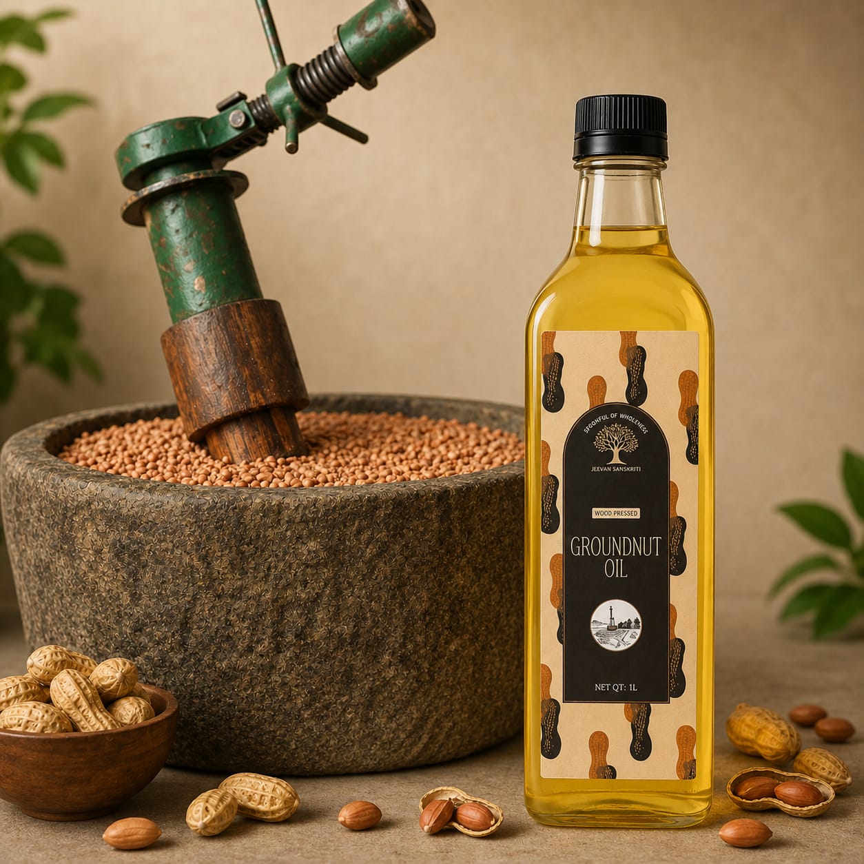 woodpressed groundnut (peanut) oil