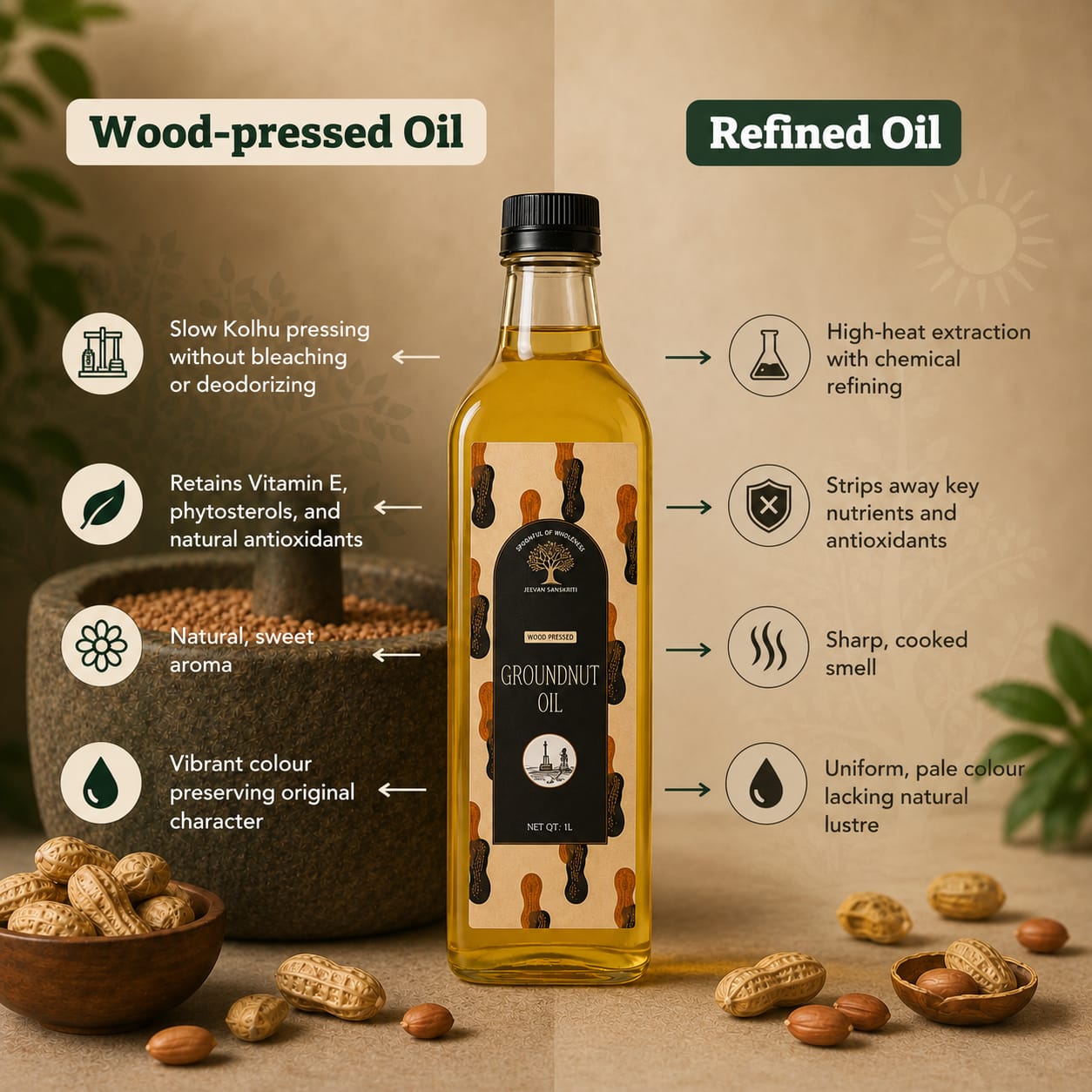 woodpressed groundnut (peanut) oil