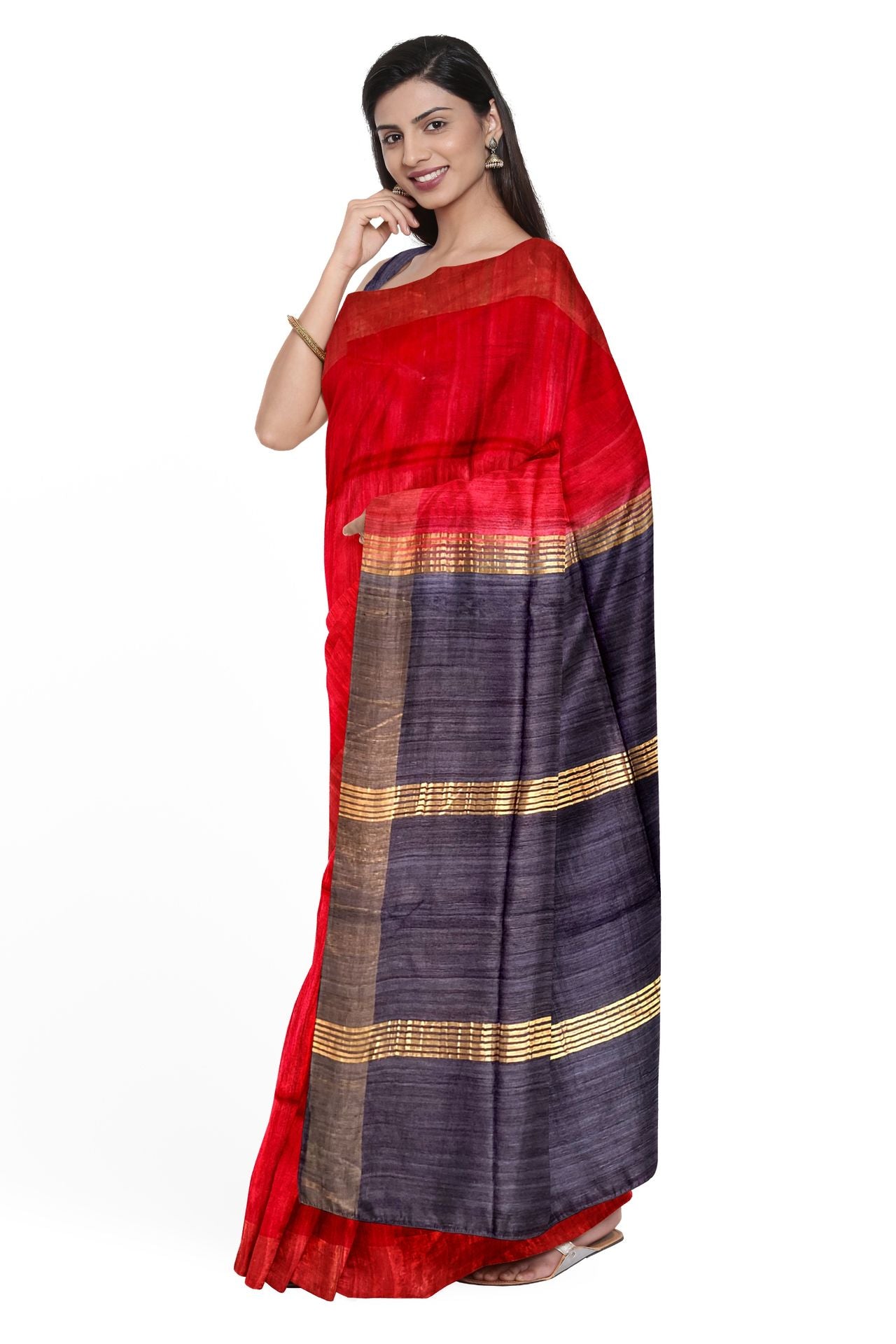 Red Bhagalpur silk handloom saree - hfnl!fe