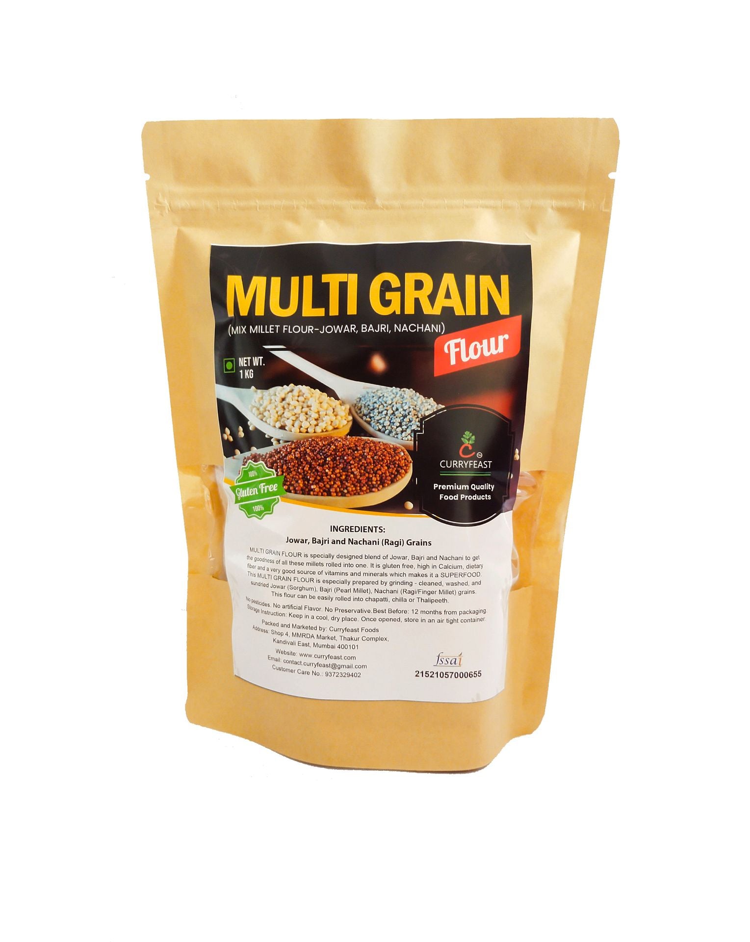 Multigrain (Jowar, Bajri, Nachani) Flour - 1Kg - hfnl!fe