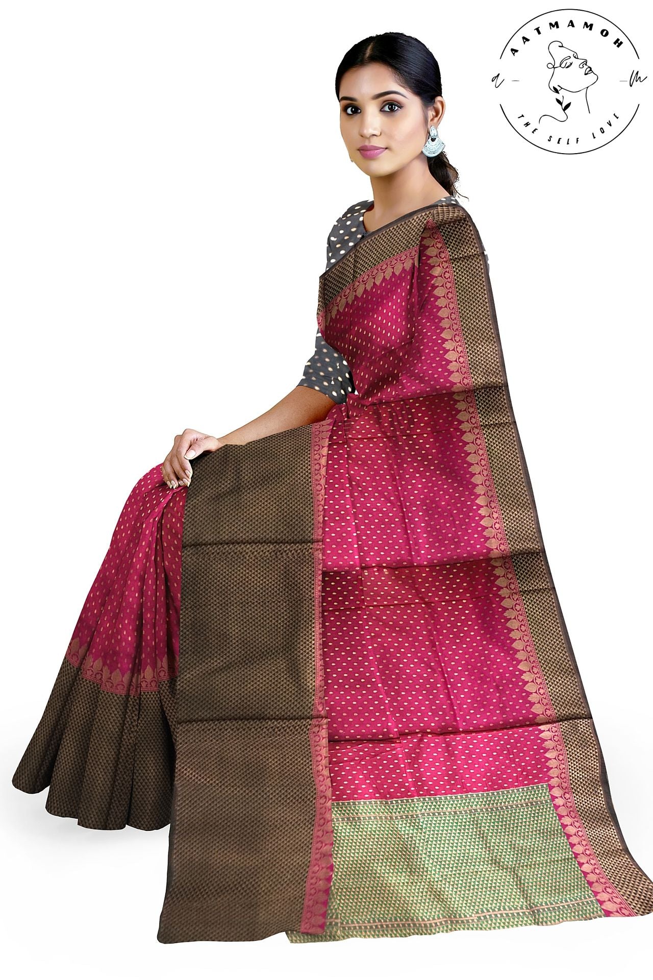 Pink Banarasi Silk Saree with Brocade Blouse - Urban Womania