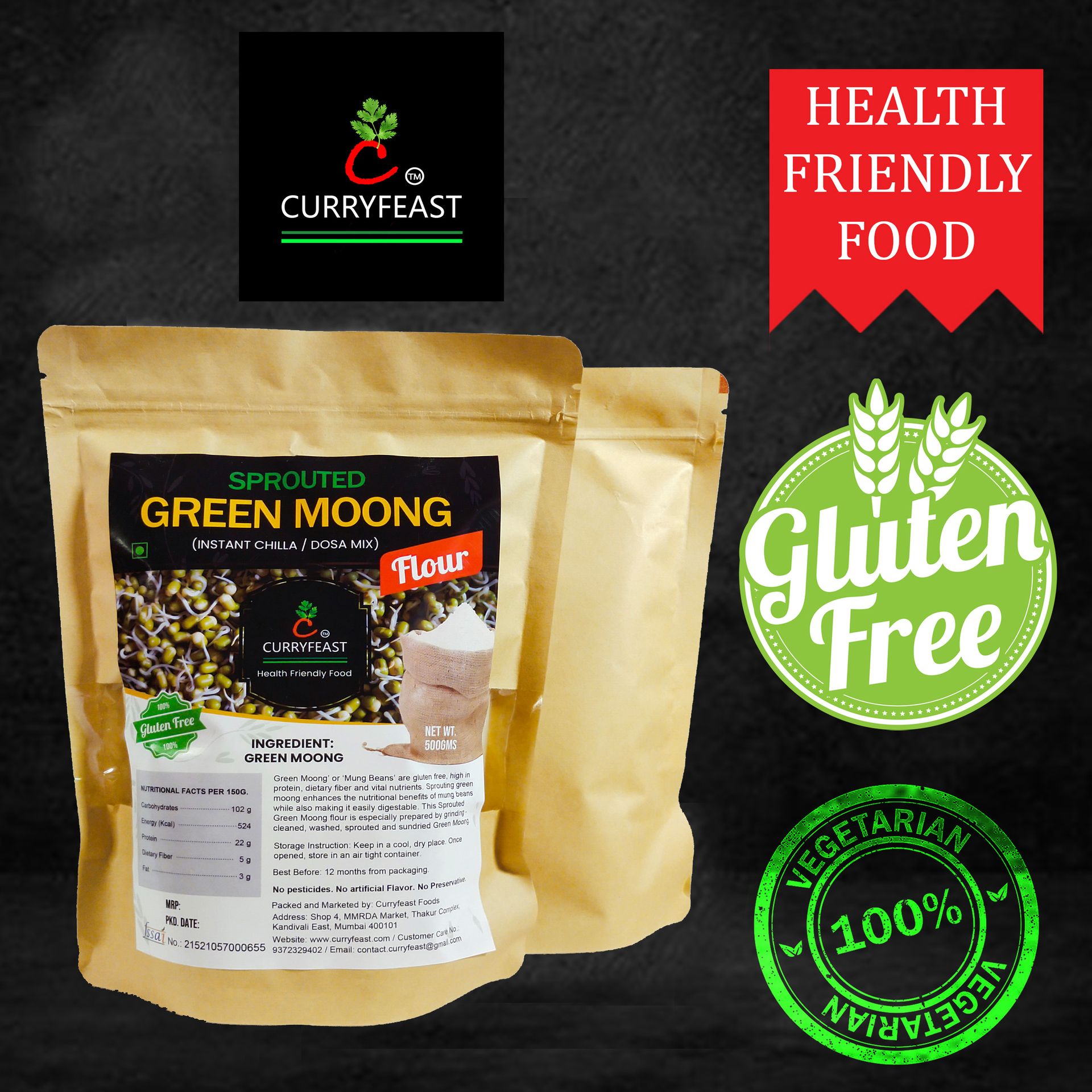 CURRYFEAST Sprouted Green Moong Flour - hfnl!fe