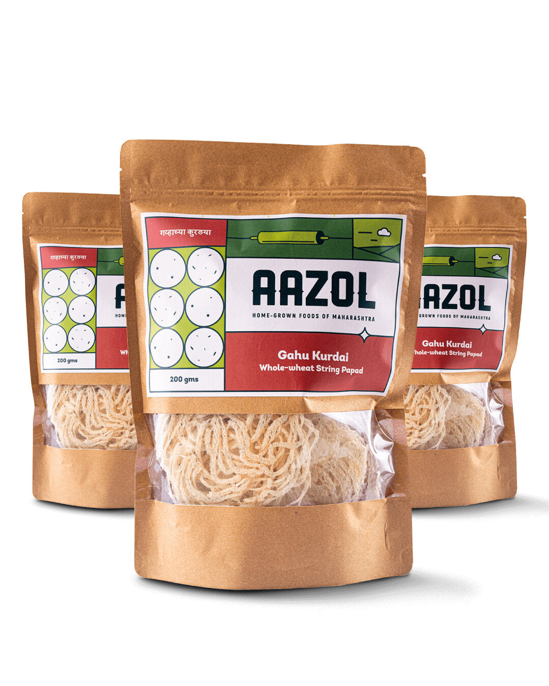 Aazol Gahu Kurdai: Whole-wheat String Papad (Pack of 3) 600g - hfnl!fe