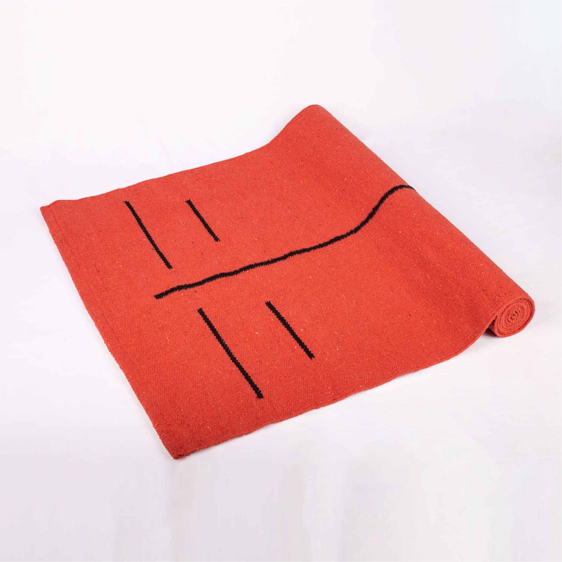 COTTON YOGA MAT - GEMSTONE SERIES 100%COTTON WASHABLE RUBBER BACKING MADE IN INDIA 4 MM WITH CARRYING STRAP AND BAG COLOUR CORAL RED - hfnl!fe