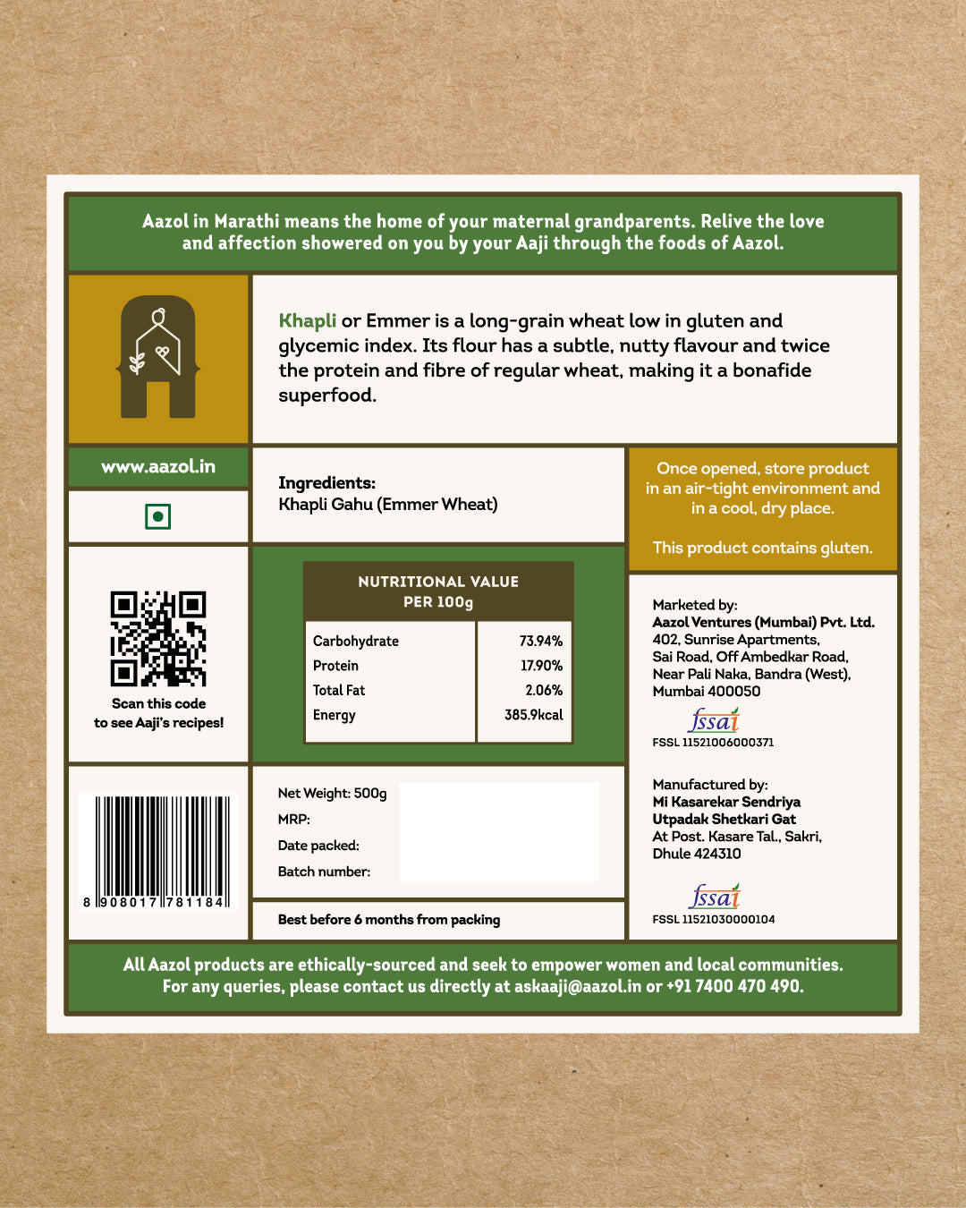 Khapli Gahu Peeth: Low-GI Emmer Wheat Flour (Pack of 2) 1 kg - hfnl!fe