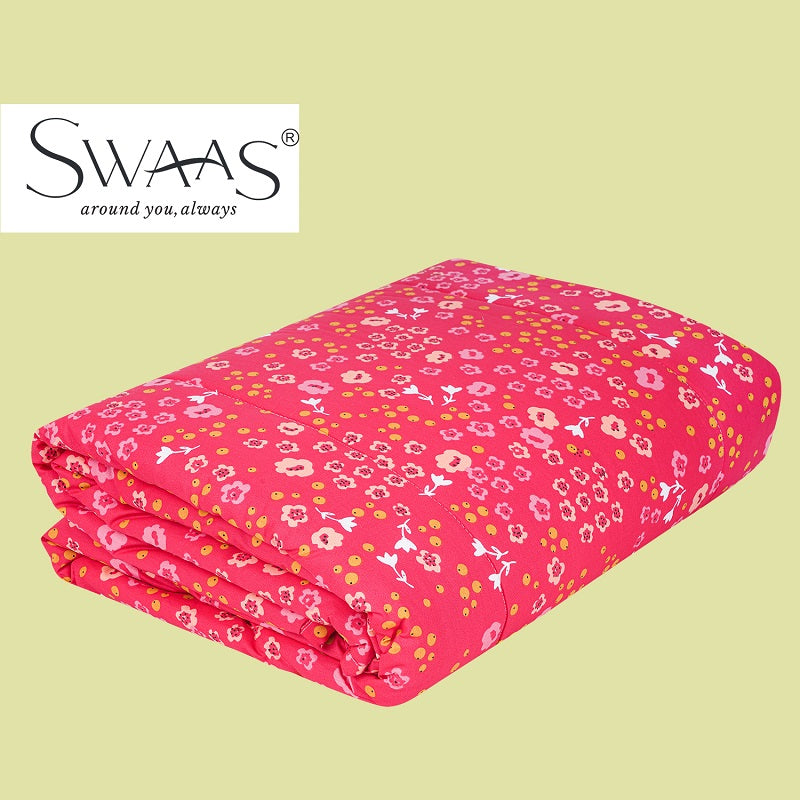 Swaas 100% Pure Cotton Bright Blooms Pink/Green Reversible Quilt - hfnl!fe