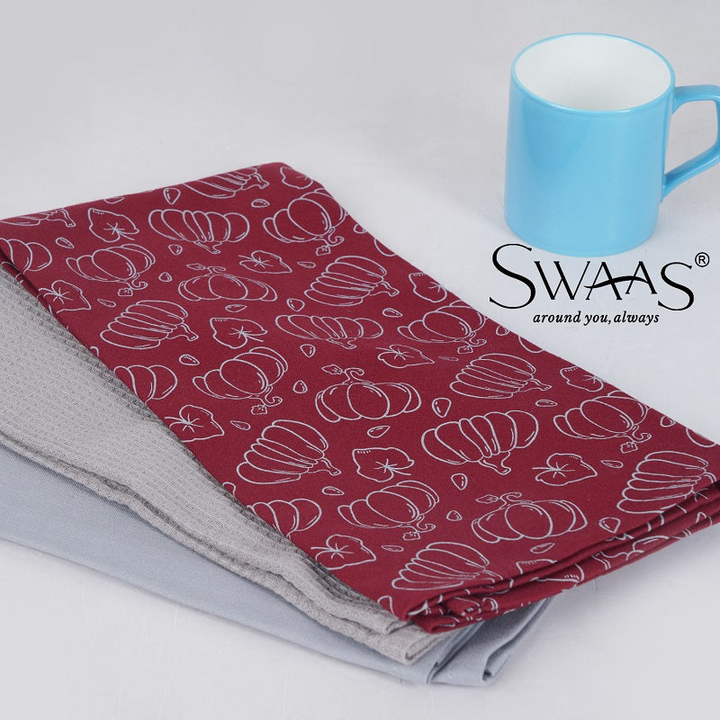 Swaas 100% Cotton Pumpkin Printed Kitchen Towel - 3 Pcs Set - hfnl!fe