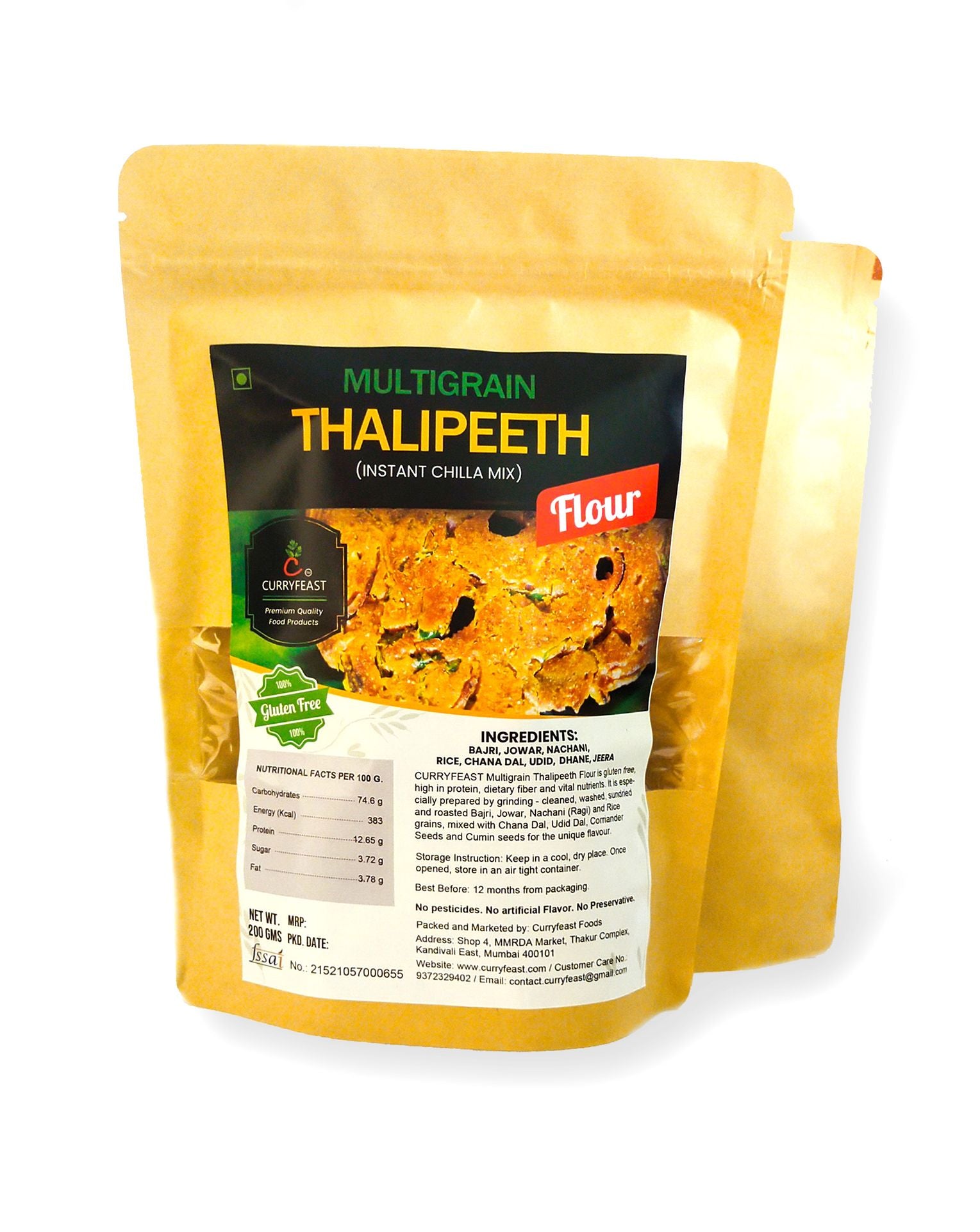 Curryfeast Thalipeeth / Multigrain Instant Chilla Flour 200 gms / Pack of 4 - hfnl!fe