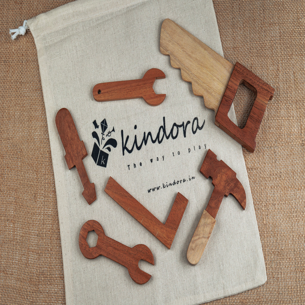 Kindora Wooden Tool set for Pretend Play/Role Play