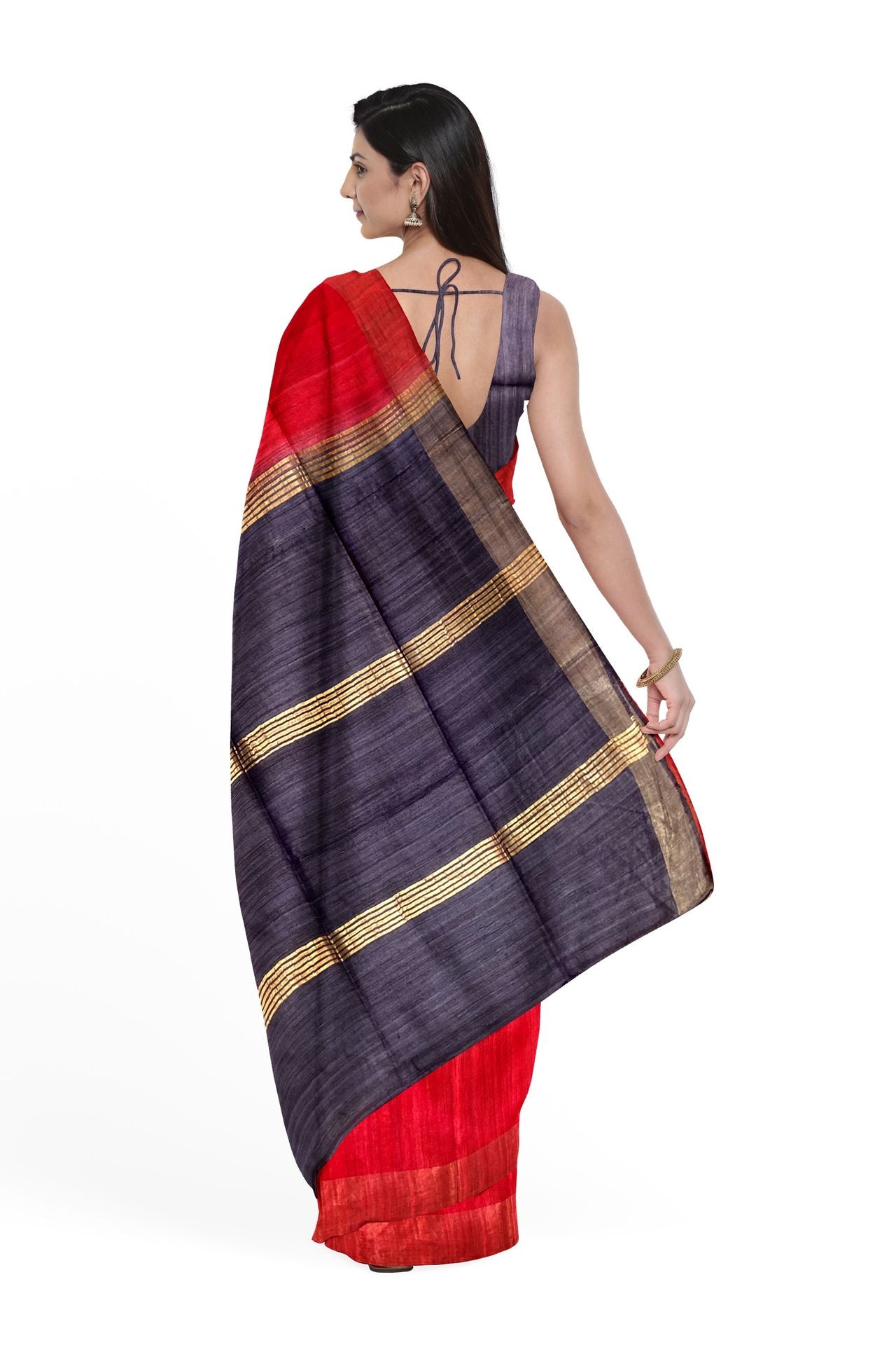 Red and Black Color Pure Linen Solid Handloom Saree – BharatSthali