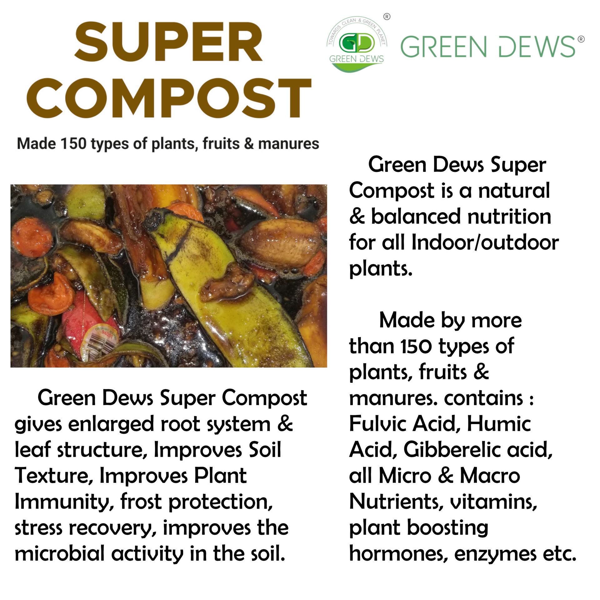 GREEN DEWS SUPER COMPOST BALANCED FERTILIZER NATURAL PLANT GROWTH PROMOTER MICRO & MACRO NUTRIENTS - hfnl!fe